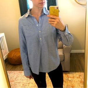 Tommy Hilfiger Women’s Small Blue Polka Dot Chambray Popover Button Shirt